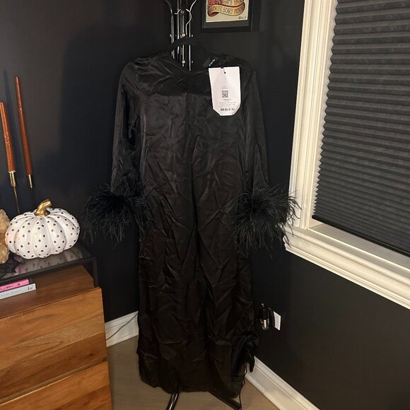 NWT Sleeper Suzi Maxi Dress with Detachable Feathers in Black - Picture 2 of 6